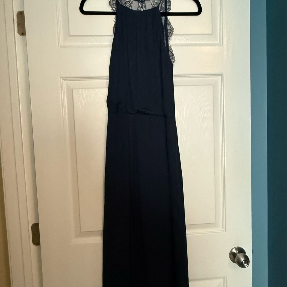 Elegant Navy Lace Evening Dress